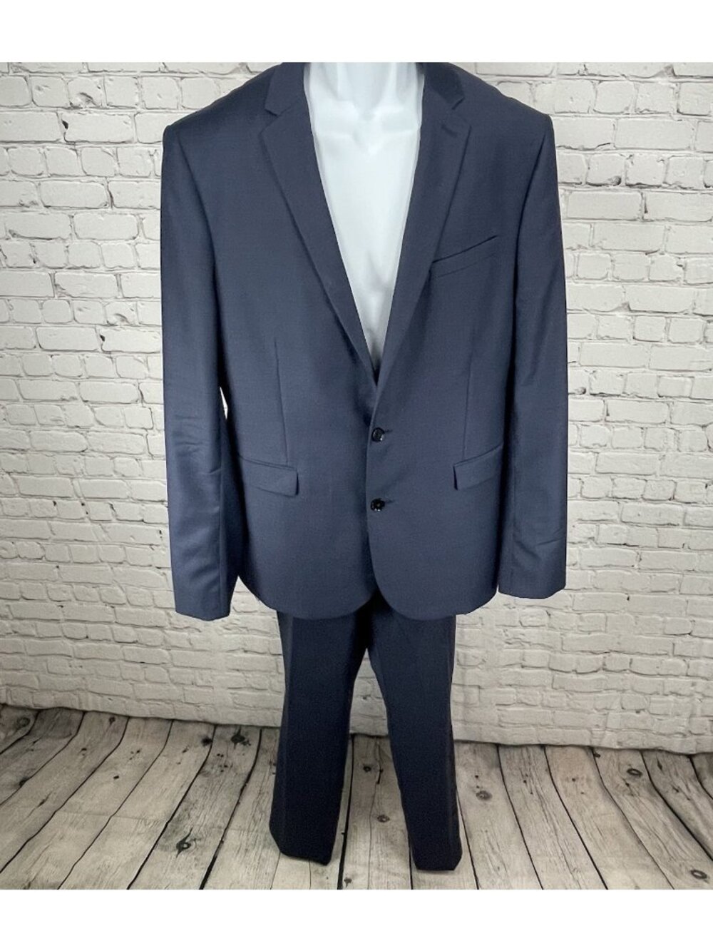 Express Blue Wool Blend Extra Slim 2 Button Vented Blazer Pant Suit 40 *defects